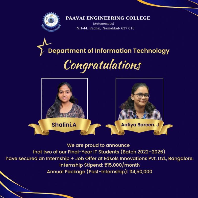 Edsols Innovations Placement Announcement - Shalini A. & Aafiya Bareen J.